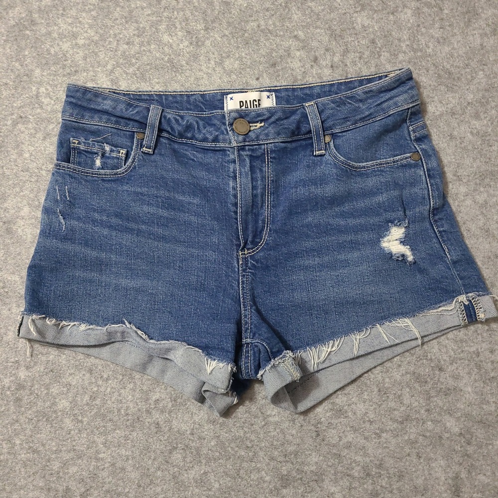 Paige Jimmy Jimmy Short Women 26 Blue‎ Emilia Destructed Raw Hem Denim Shorts